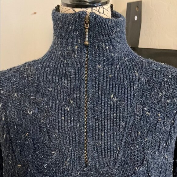 Aran Crafts Cozy Blue Speckled Knit Wool Front Quarter Zip Sweater - Picture 2 of 9